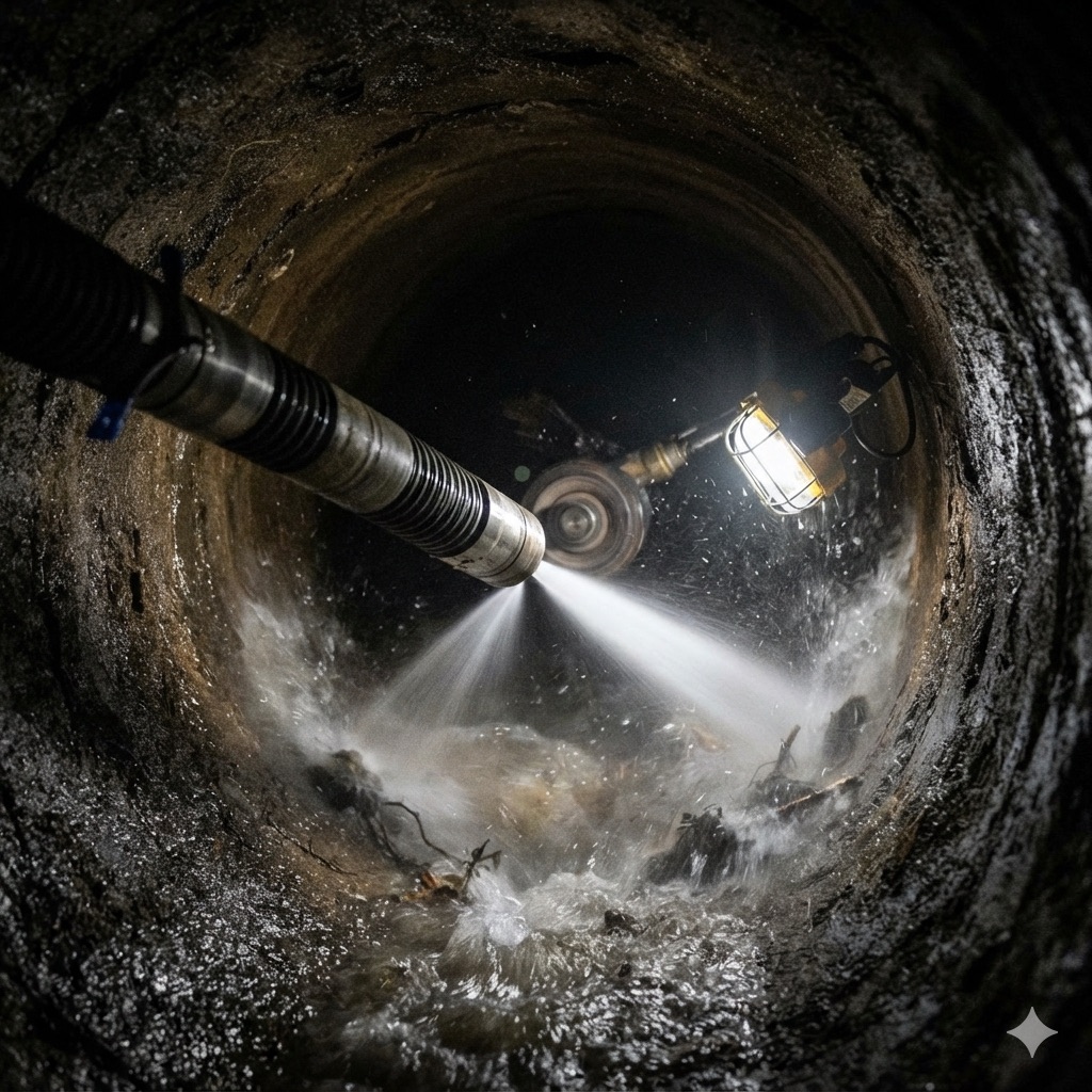 Hydrodynamiczne płukanie rury pod ciśnieniem